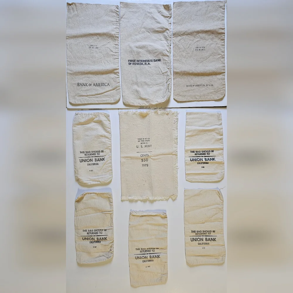 Lot of 9 Vintage Federal Bank Canvas Bags (BOFA, U.S. Mint, Union Bank, More)
